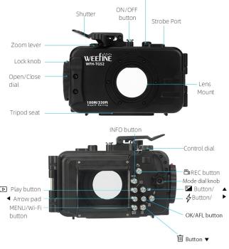 Preview: WeeFine WFH-TGS2 Dive Olympus TG-5/TG-6/TG-7 Aluminium Gehäuse 100m