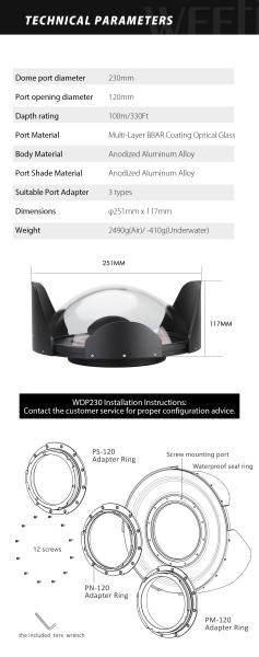 WeeFine WDP230 230MM Optical Fisheye Glass Dome Port (ISOTTA/SEA&SEA)
