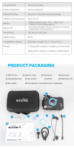 WeeFine WFH TG Pro Olympus TG-5/TG-6/TG-7 Aluminium Gehäuse 100m