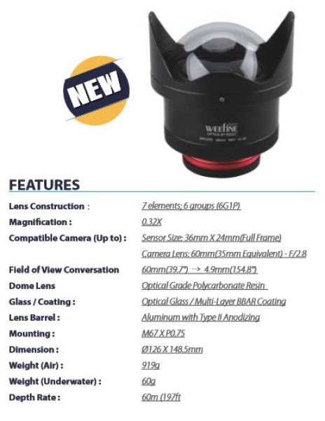 WeeFine WFL-09S  60mm M67 0.32x UNDERWATER ULTRA-WIDE ANGLE CONVERSION LENS